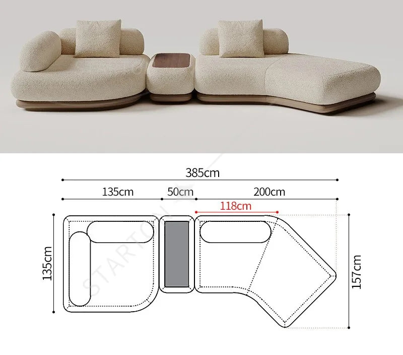 Modern Luxury Bouclé Modular Couch Living Room Furniture Curved Sofa Set With Soft Cushions & Functional Side Table