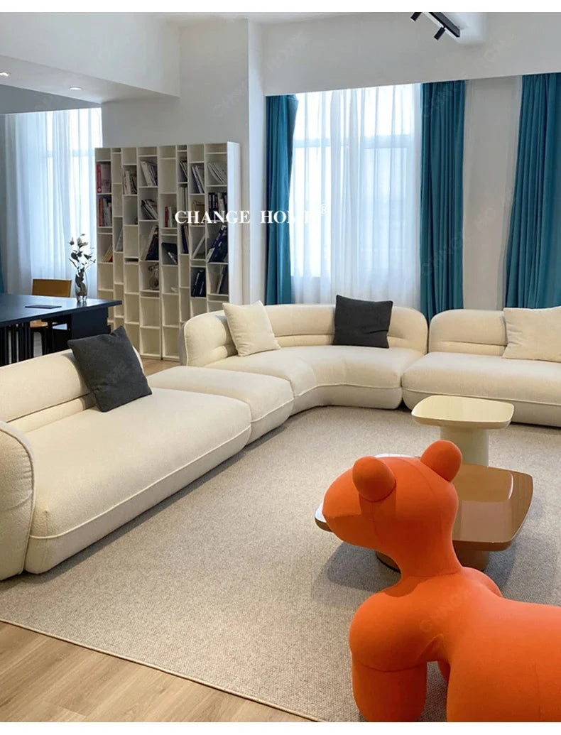 Y136 Nordic cream fabric sofa curved living room small apartment minimalist lamb wool three-person straight sofa