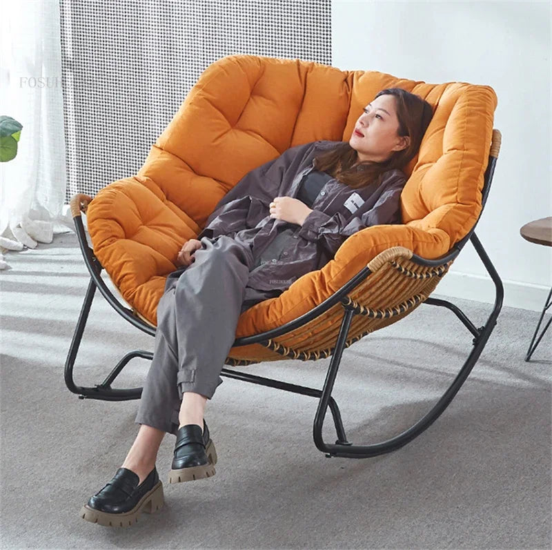 Nordic Lazy Living Room Chairs Home Balcony Rocking Chairs Reclining Sofas Rattan Sofa Leisure Rocking Chair Home Furniture
