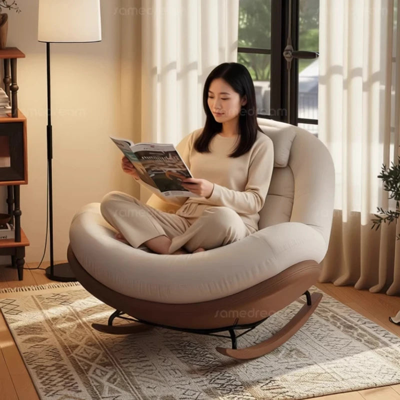 Rocking Recliner Chair Adult Sleeper Modern Nordic Accent Armchair Lounge Comfy Relax Living Room Bedroom Balcony Home Office