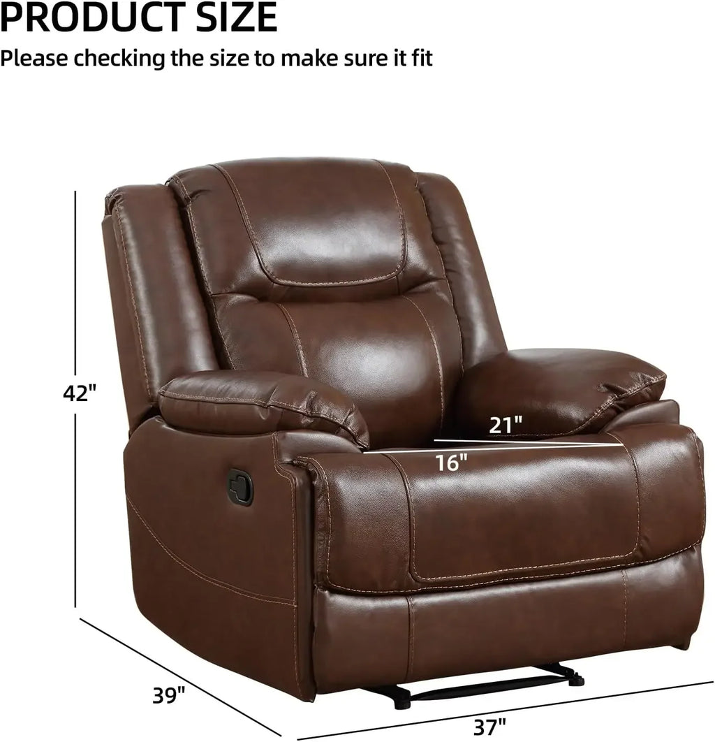 Genuine Leather Manual Recliner Chair Reclining Sofa Couch Living Room Bedroom Furniture Brown