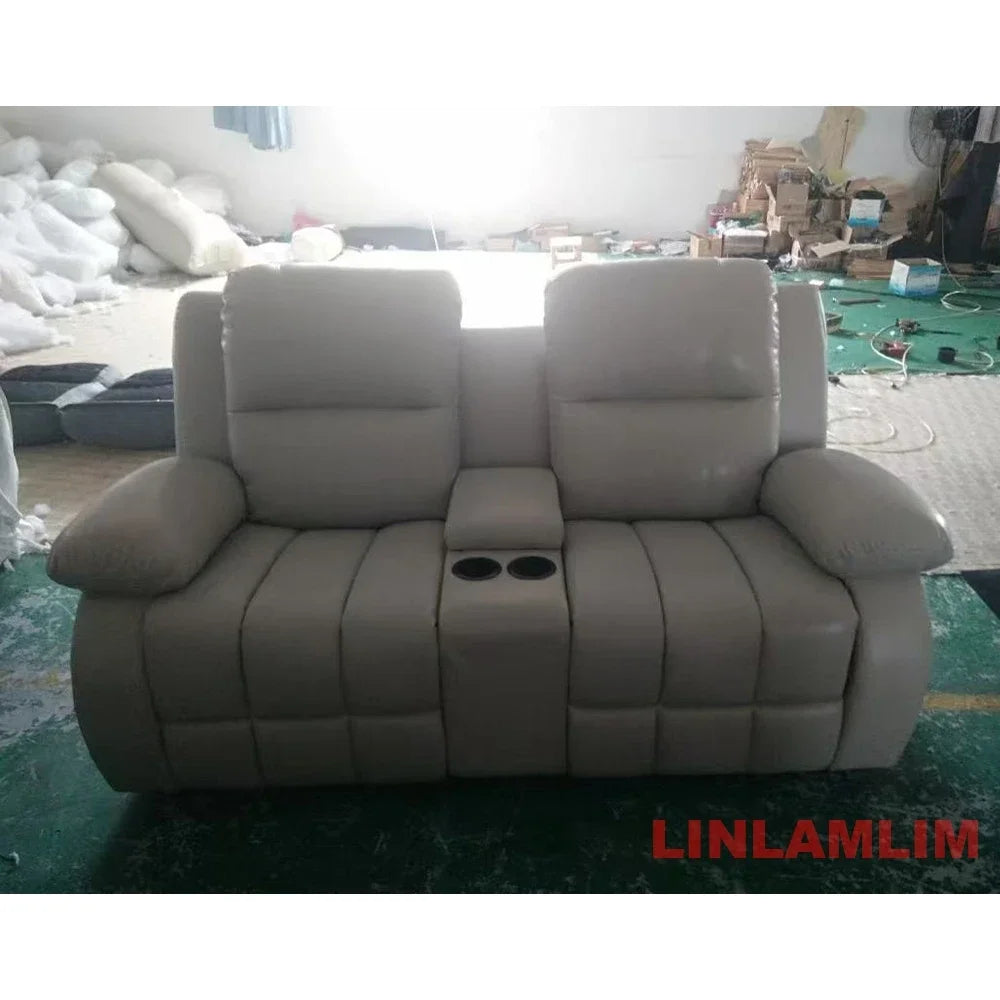 Reclining Loveseat with Cup Holder – Modern Genuine Leather Power Recliner Sofa with Center Console, Home Theater Recliner Couch