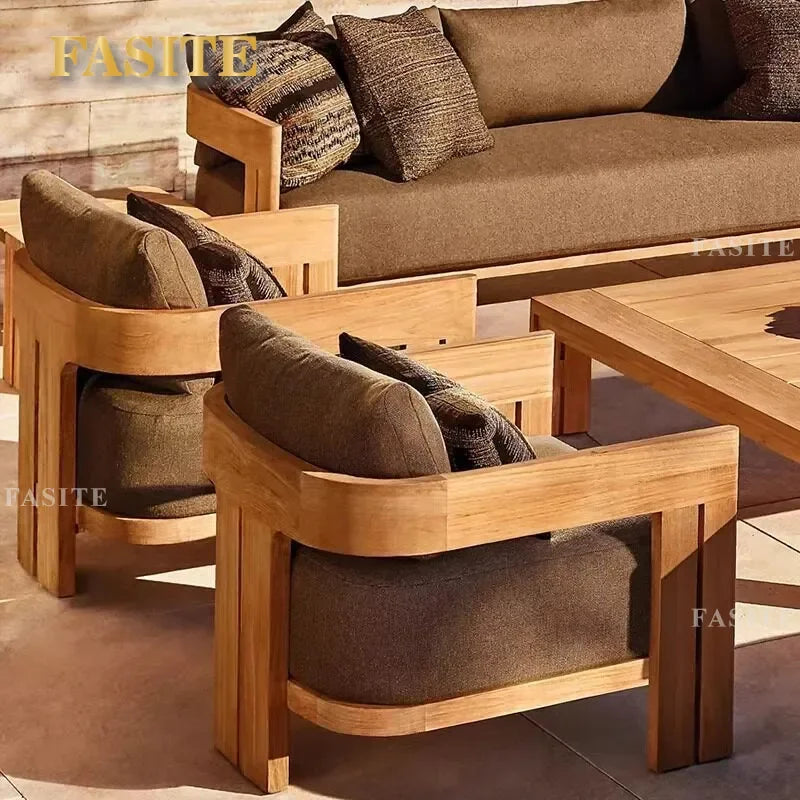 For Outdoor Solid Wood Sofa Waterproof Sun Protection Anti-Corrosion Garden Courtyard Villa Patio Furniture Durable