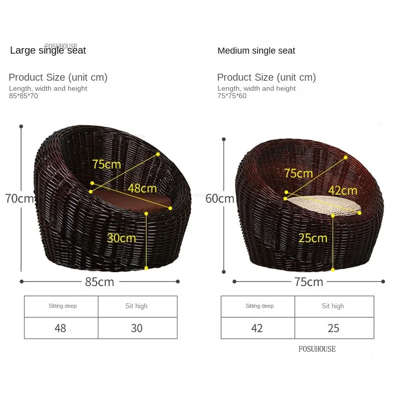 Modern Rattan Lazy Garden Sofa Chair Set Outdoor Patio Balcony Terrace Furniture Wicker Tatami Leisure Coffee Table Indoor