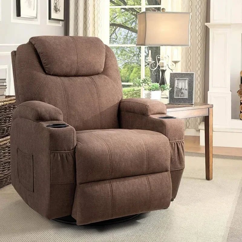 l Rocking Chair Recliner Chair With Massage And Heating Swivel Ergonomic Lounge Chair Classic Single Sofa With 2 Cup Holders L