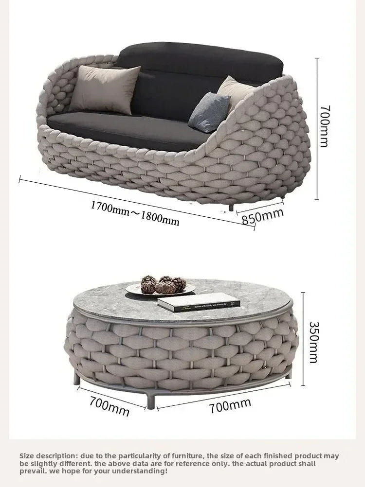 All-Weather Rattan Outdoor Sofa Set Leisure Terrace Furniture For Villa Balcony Living Room Courtyard Combination Double Chair
