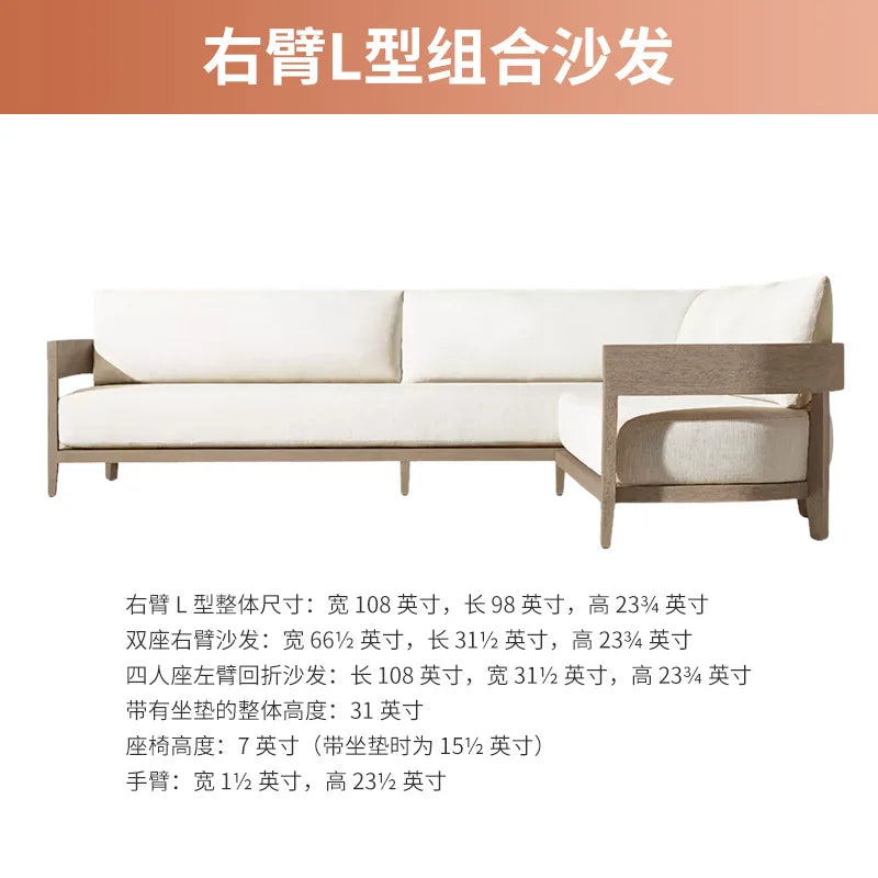 Teak Outdoor Garden Sofa Set Double Seater Patio Villa Terrace Leisure Furniture