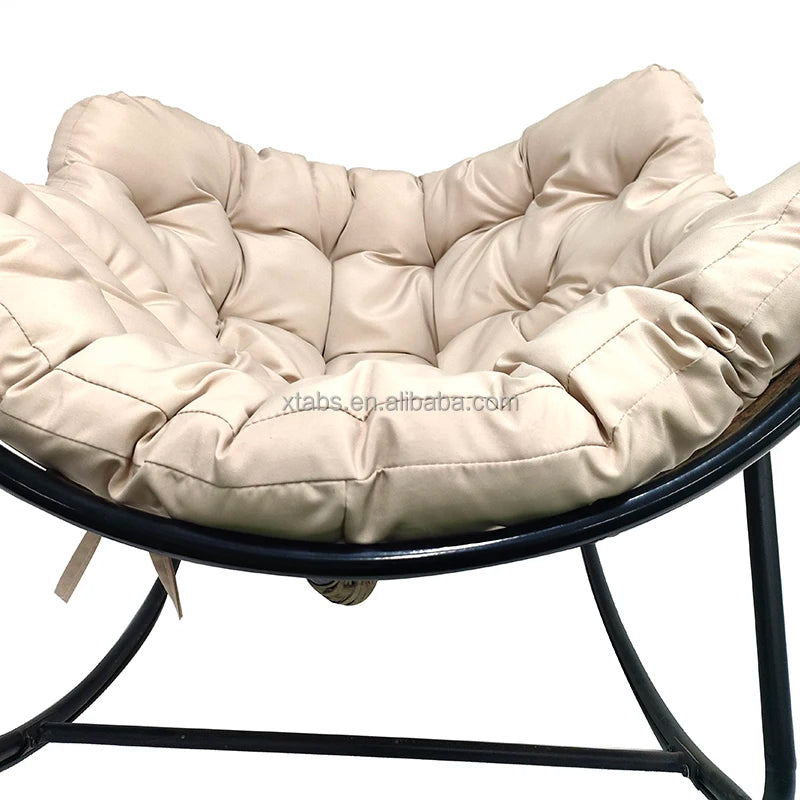 Modern Metal Moon Rocking Chair Outdoor Garden Courtyard Patio Furniture with 7 Inch Thick Cushion Casual Non Foldable Swing