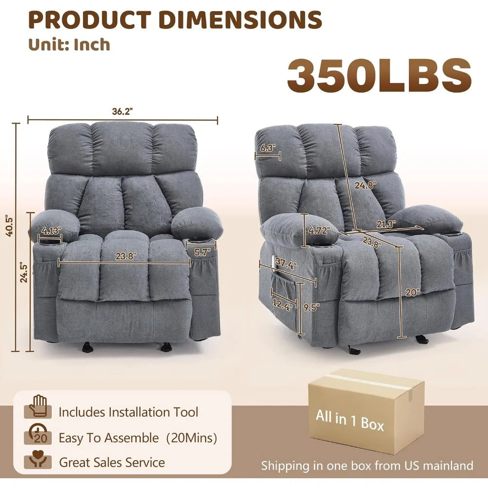 Rocker Recliner Chair with Massage, Heat, and Comfort Features for Living Room and Bedroom