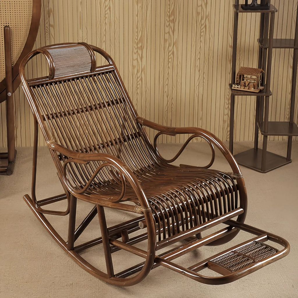 DSA real rattan chair rocking chair recliner balcony home leisure rocking chair elderly living room courtyard rattan lazy