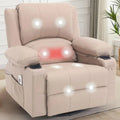 Leather Swivel Rocker Recliner with Heat Massage and Cup Holders, Plush Rocking Glider Chair with Heated Massaging Recline, Beig