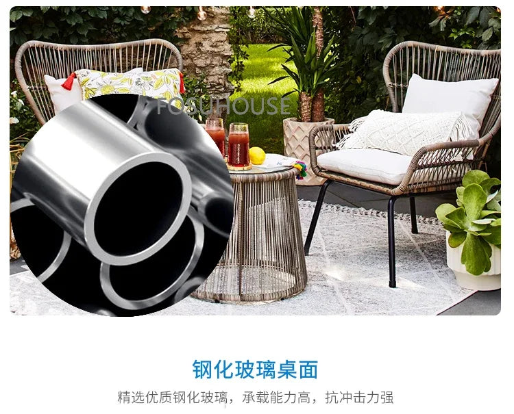 Terrace Rattan Chairs Tea Table Three Piece Set Modern Outdoor Furniture For Balcony Courtyard Garden Leisure outdoor Armchair