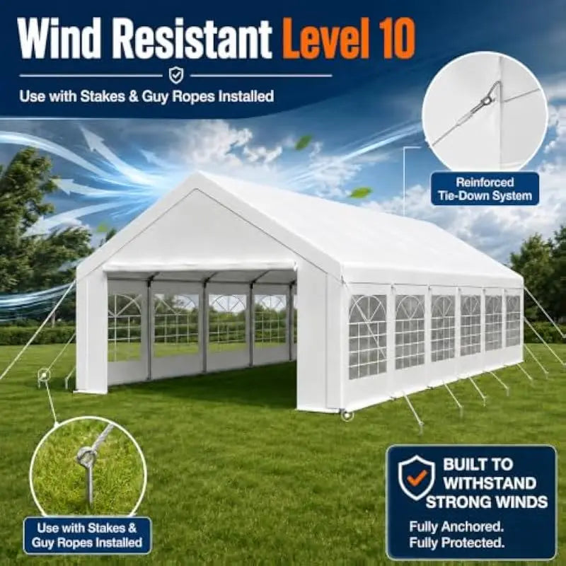 20x40 FT Rectangular Waterproof Canopy with CPAI-84 Flame Retardant PVC Top UV50 Protection Galvanized Steel Frame Wind Rated Le