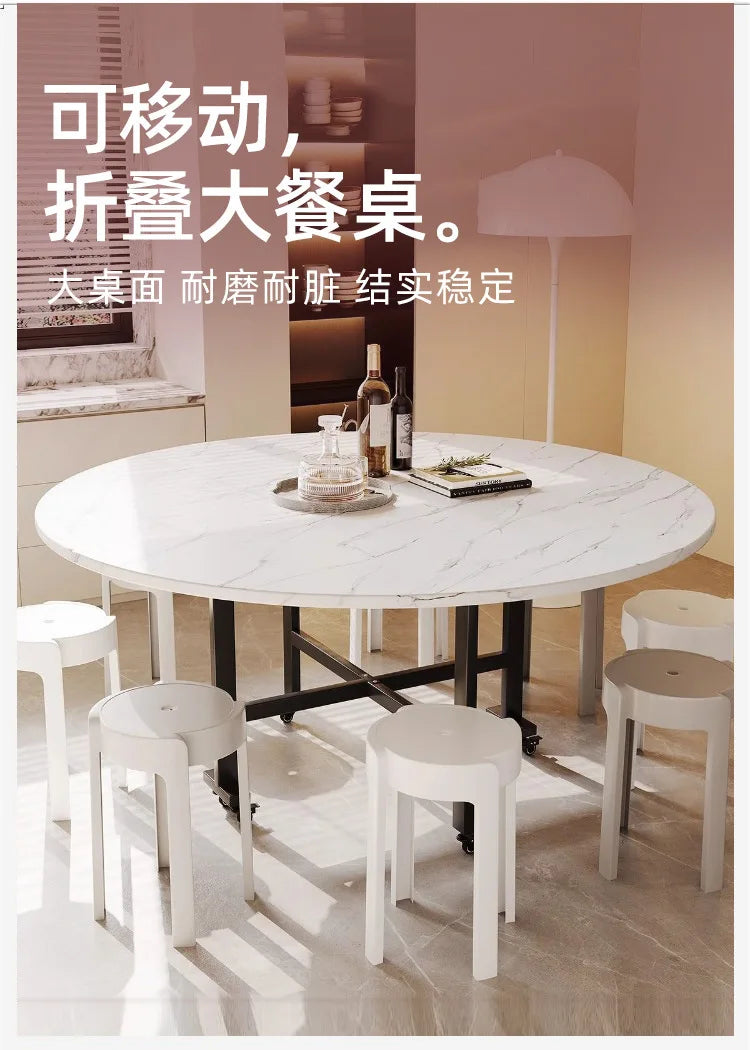 Folding Round Table for Home Rental Small Apartment Movable Folding Dining Table Large Round Table with Turntable
