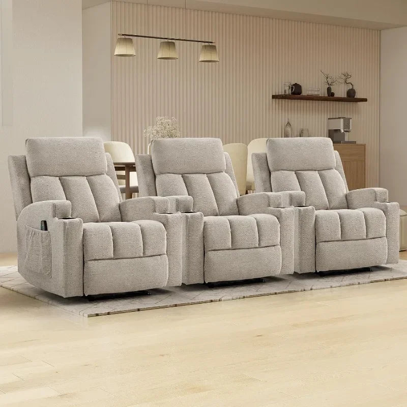 CANMOV Manual Recliner Chair with Massage and Heat,Breathable Leather Recliner Chair with Armrest and Backrest