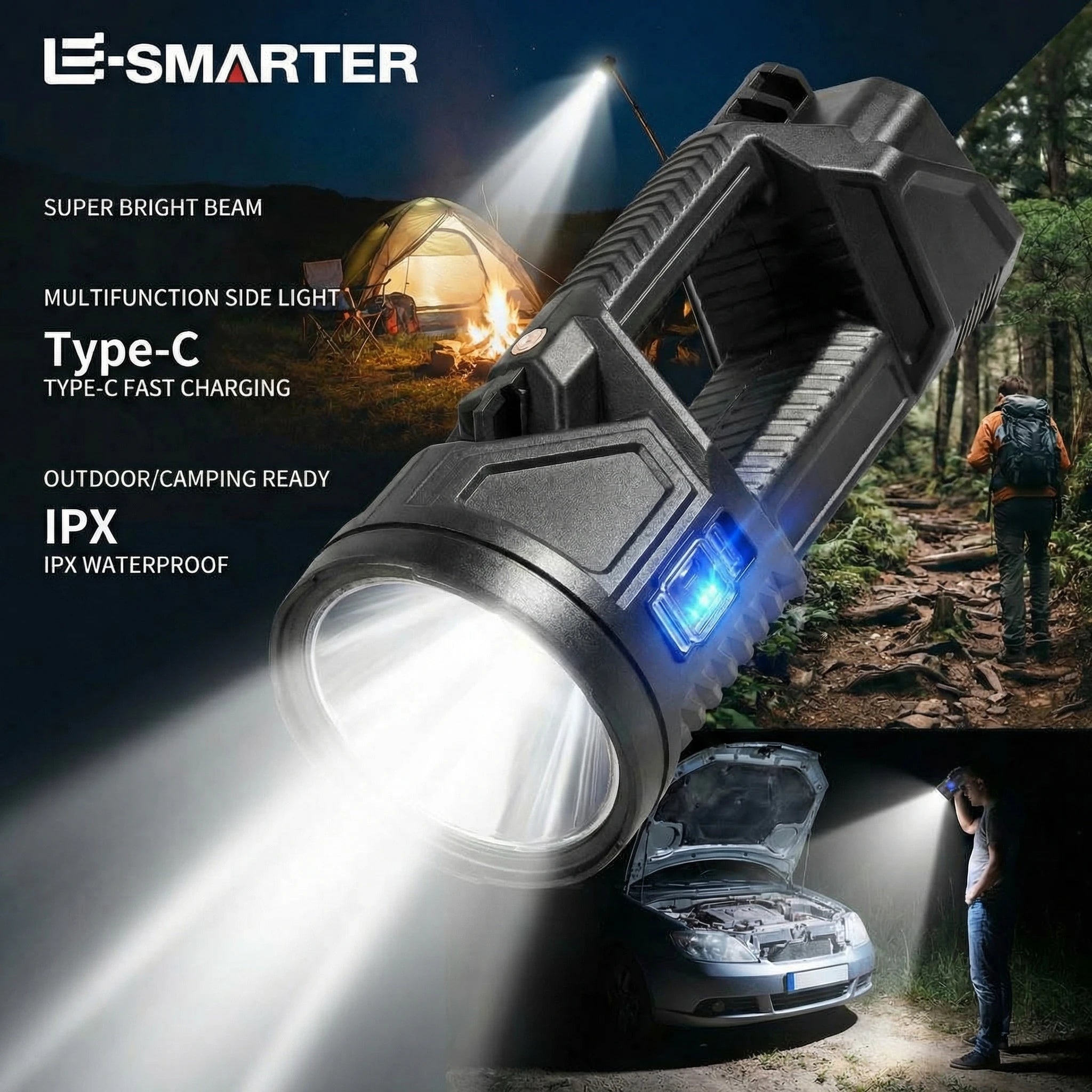 Rechargeable Lamp With Power Bank Function Flashlight Powerful Spotlight Portable Searchlight Large Capacity Lithium Battery