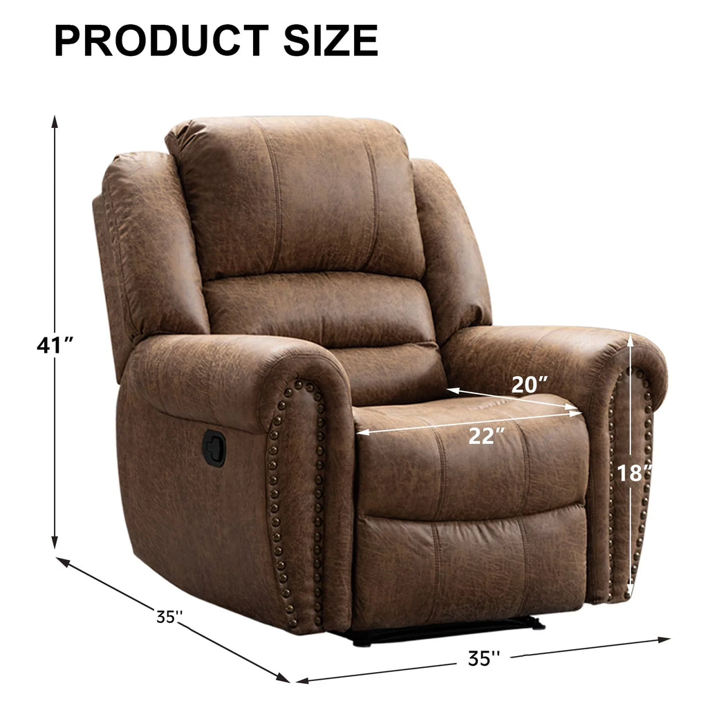 Manual Leather Recliner Chair, Classic and Traditional Recliner Chair with Comfortable Arms for Living Room