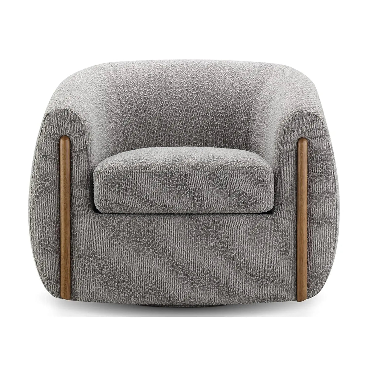 Aspen Bouclé Swivel Barrel Chair with Wood Accents – 360° Rotating Accent Armchair, High-Density Foam Cushioning,, Customized