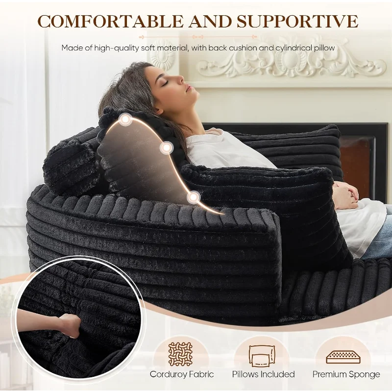 Round Chaise Longue Chair Indoor, Modern 55-inch Upholstered Corduroy Deep Seat Circle Single Cloud Lounge, Customized