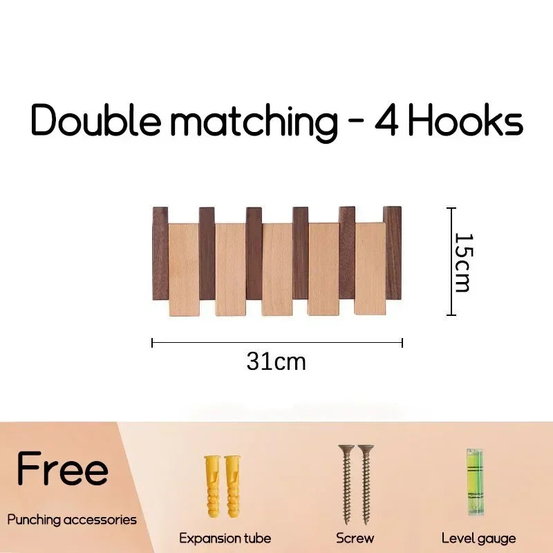Black Walnut Coat Rack Wall Mounted Solid Wood Clothes Hooks Hallway Entrance Door Hanger Home Decor Ds Furniture Perchero