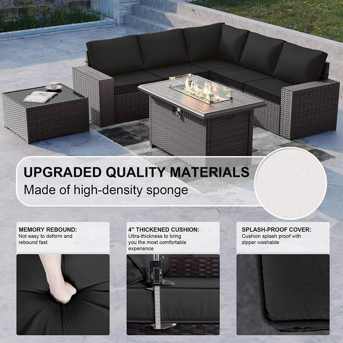 7-Piece Wicker Patio Furniture Set with Fire Pit Table, Outdoor Sectional Sofa, Customized