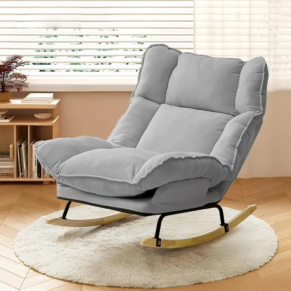 High Backrest Rocking Chair, Extra Wide Upholstered Glider Rocker Accent Chair for Living Room Bedroom, Customized