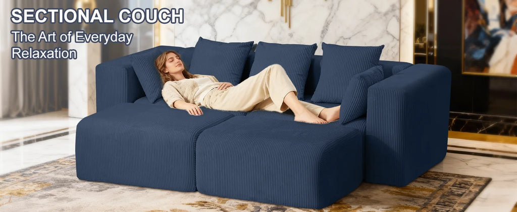117" Corduroy Boneless Couches, Modular Sectional Sofa, Loveseat Comfy Cloud-Like Couches with 3 Pillows, Deep Seat for Living Room, Compact for Small Spaces