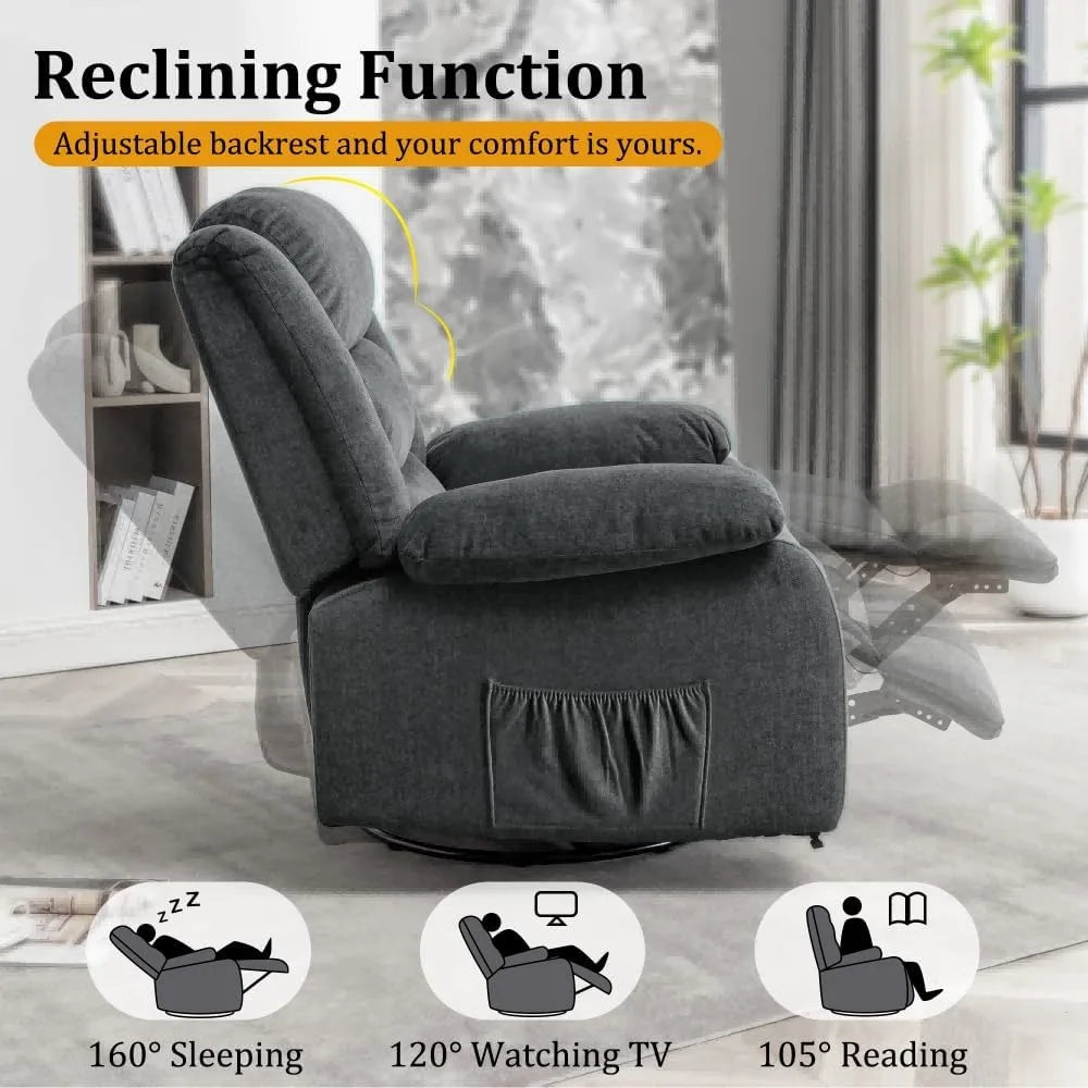 Luxury Reclining Chairs, Spacious Rocking Seats, Massage Heat Function, Full Rotation Nursery Rocker