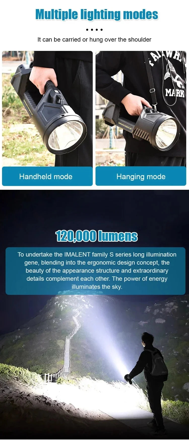 Solar Flashlight Super Bright Usb Rechargeable Long Range Multiple Lighting Modes LED Flashlight Home/outdoor Searchlight