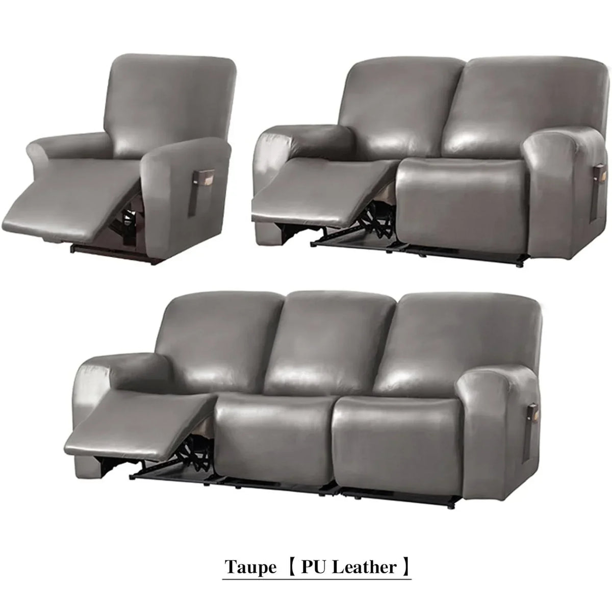 1/2/3 Seat Waterproof Recliner Sofa Cover PU Leather Armchair Cover Solid Color Elastic Relax Single Sofa Slipcovers Home Hotel