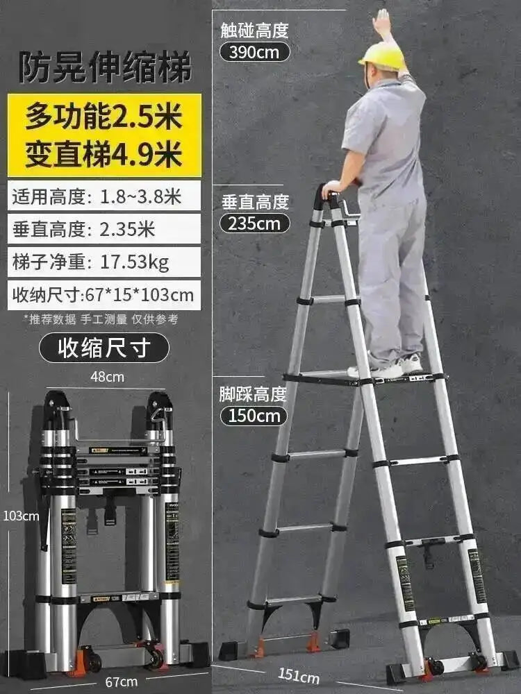 Engineering Multifunctional Aluminum Ladder Step Alloy Stools Home Folding Telescopic Ladder Portable Thick Herringbone Stairs