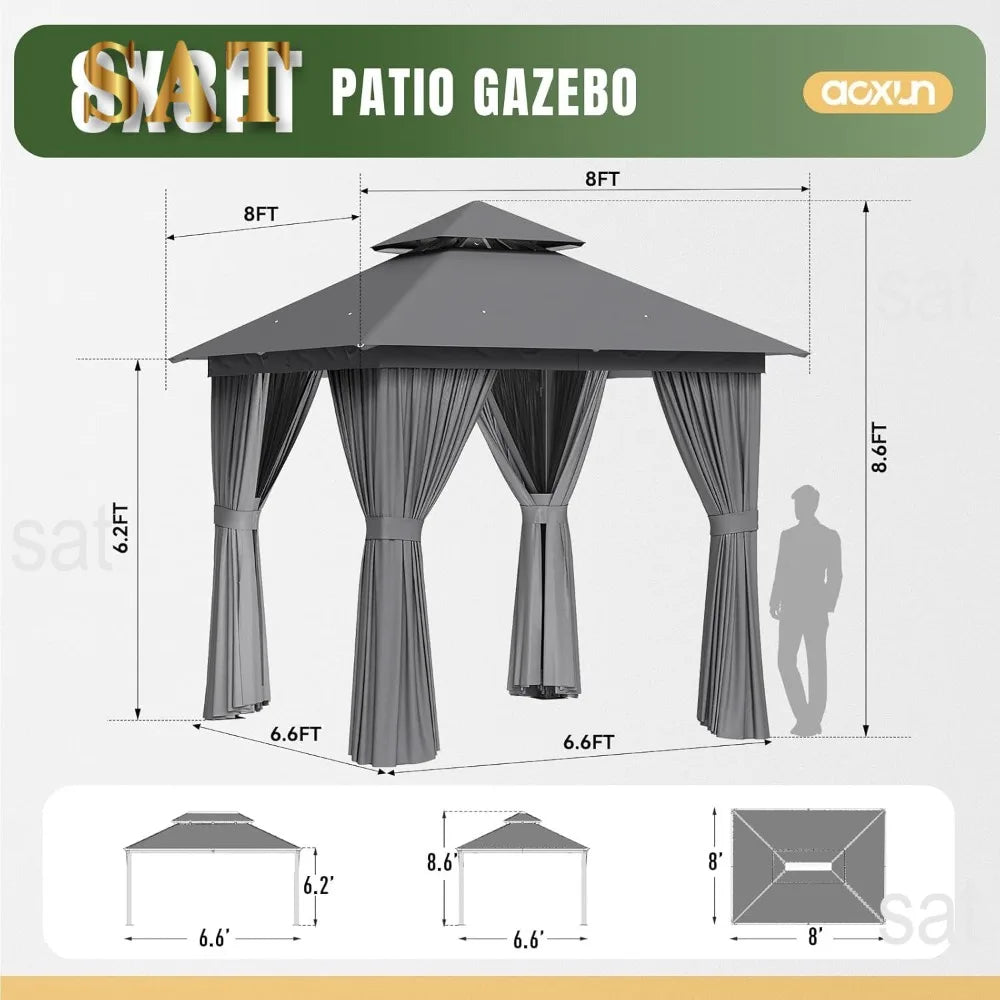 tu- Outdoor Gazebo Metal Frame Double Roof Heavy Duty Mosquito Netting Privacy Screen Patio Garden Lawn Deck, Custom-