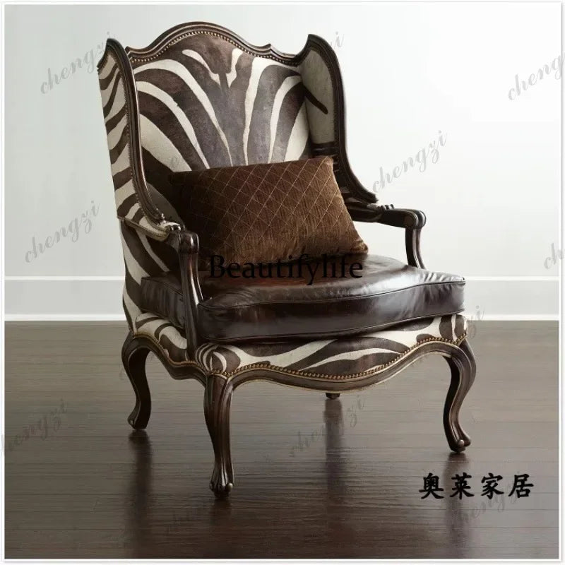 F181 American solid wood living room fabric, chair sofa single sofa European balcony French leisure chair