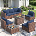 8 Pieces Patio Furniture Set with Fire Pit Table, AllWeather Outdoor Sectional, Wicker Conversation Set for Garden, Backyard, P