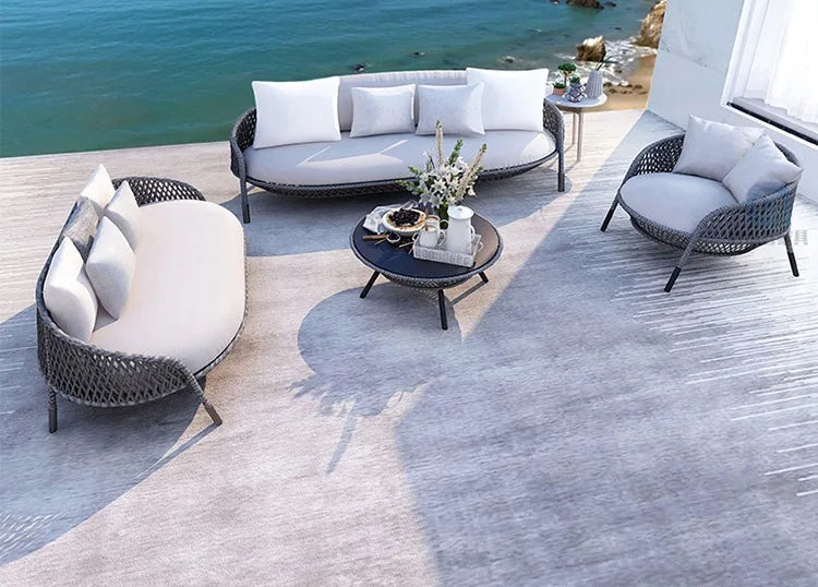 Outdoor courtyard sofa hotel B & B open-air balcony rattan chair furniture leisure rattan single sofa coffee table combination