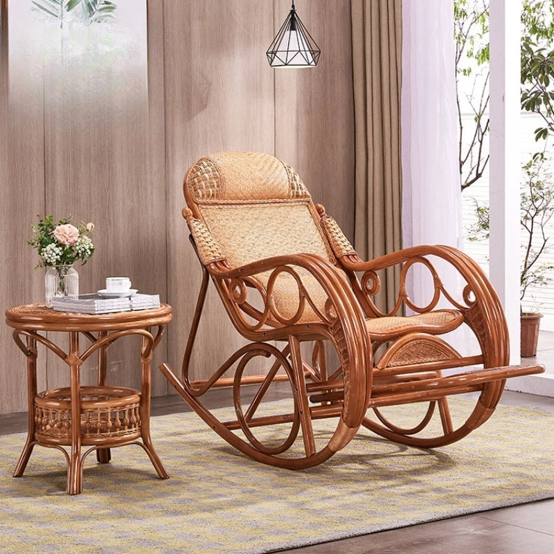 Real rattan Chinese furniture living room balcony Indonesian rattan art leisure recliner lunch