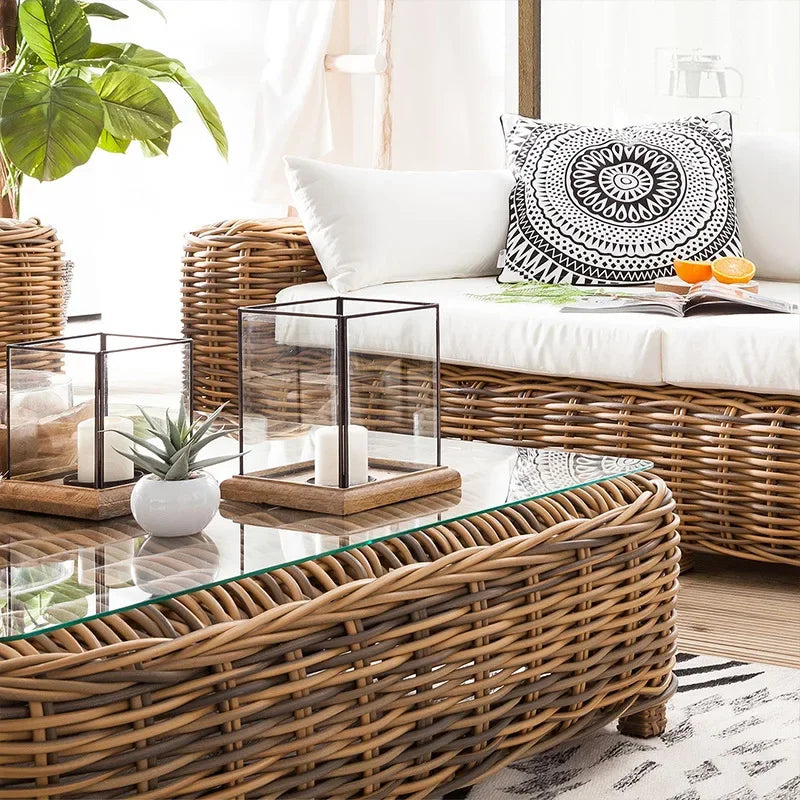 Outdoor rattan sofa combination courtyard terrace leisure waterproof sunscreen balcony rattan chair outdoor villa garden