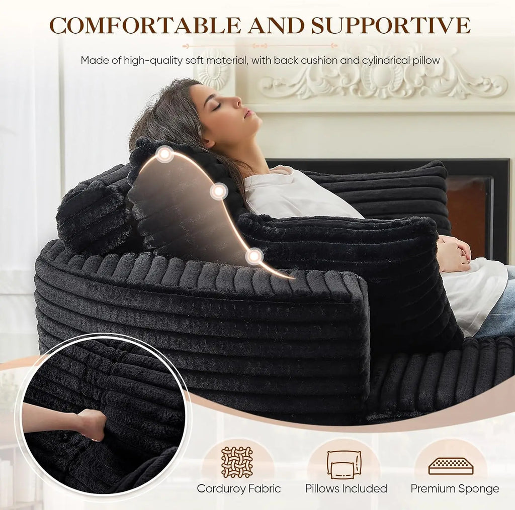 Round Chaise Longue Chair Indoor, Modern 55-inch Upholstered Corduroy Deep Seat Circle Single Cloud Lounge, Customized