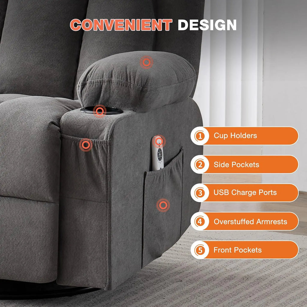Swivel Rocker Recliner Chair with Vibration Massage and Lumbar Heating Ergonomic Lounge Chair for Living Room with Rocking