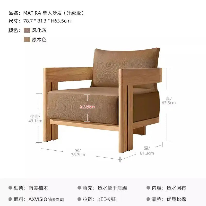 Villa Courtyard Teak Sofa Outdoor Garden Solid Wood Outdoor Terrace Hotel Leisure Furniture Combination