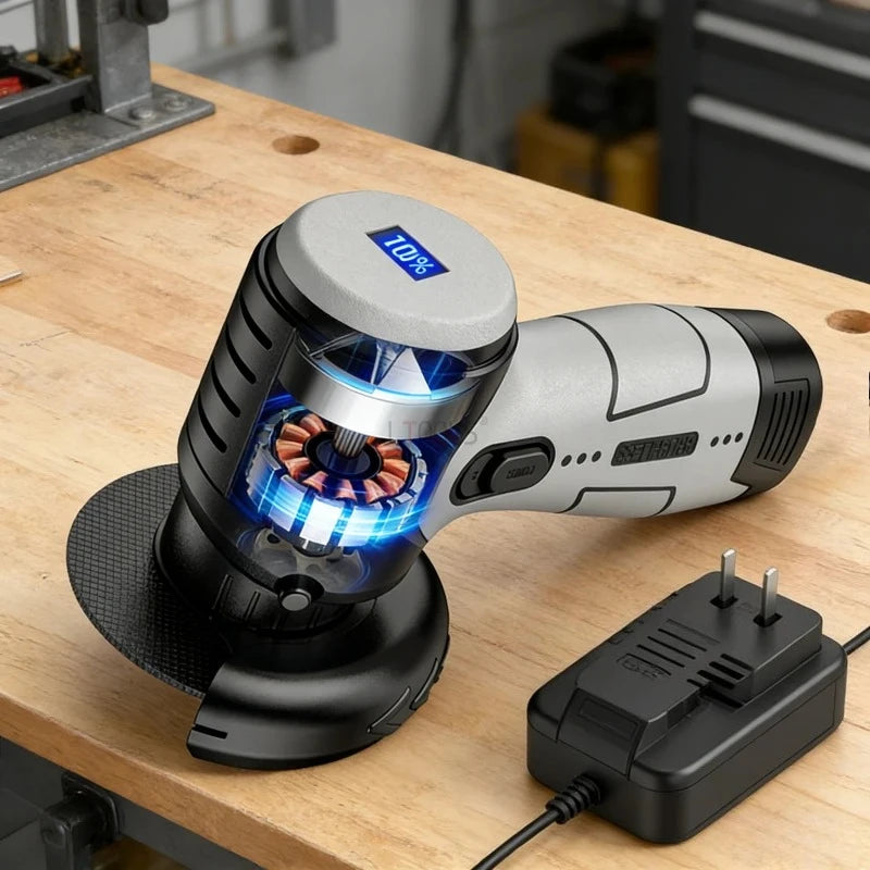 Mini Brushless Angle Grinder Self-locking Electricity Display Cutting Machine Soft Rubber Handle Portable Small Angle Grinder