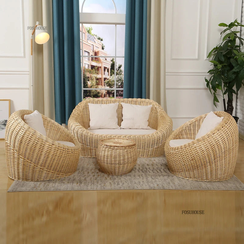 Modern Rattan Lazy Garden Sofa Chair Set Outdoor Patio Balcony Terrace Furniture Wicker Tatami Leisure Coffee Table Indoor