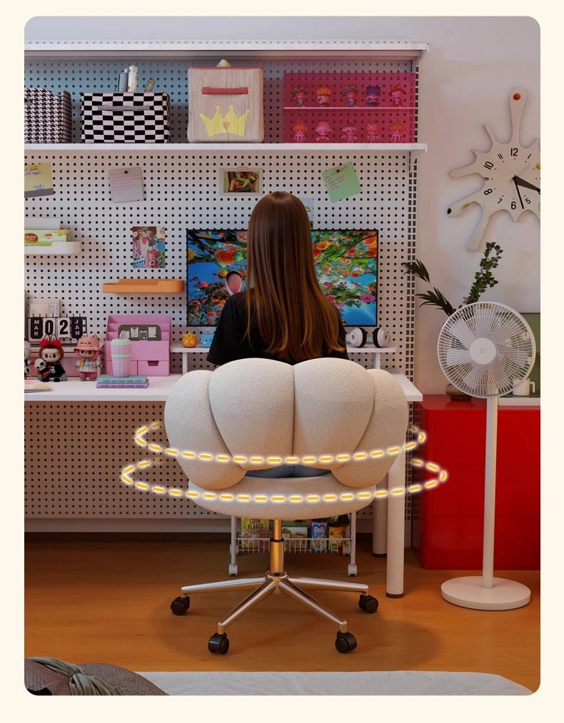 Cream Wind Living Room Chairs Furniture Dressing Stool Rotatable Chair Lamb Wool Small Internet Celebrity Stool Computer Stool