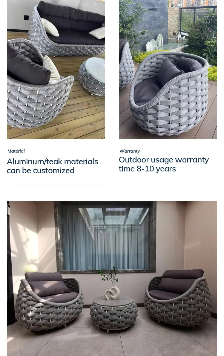 Creative Rope Weaving Lazy Sofa Villa Courtyard Leisure Outdoor Furniture Combination Homestay Open-air Aluminum Alloy Sofa Set
