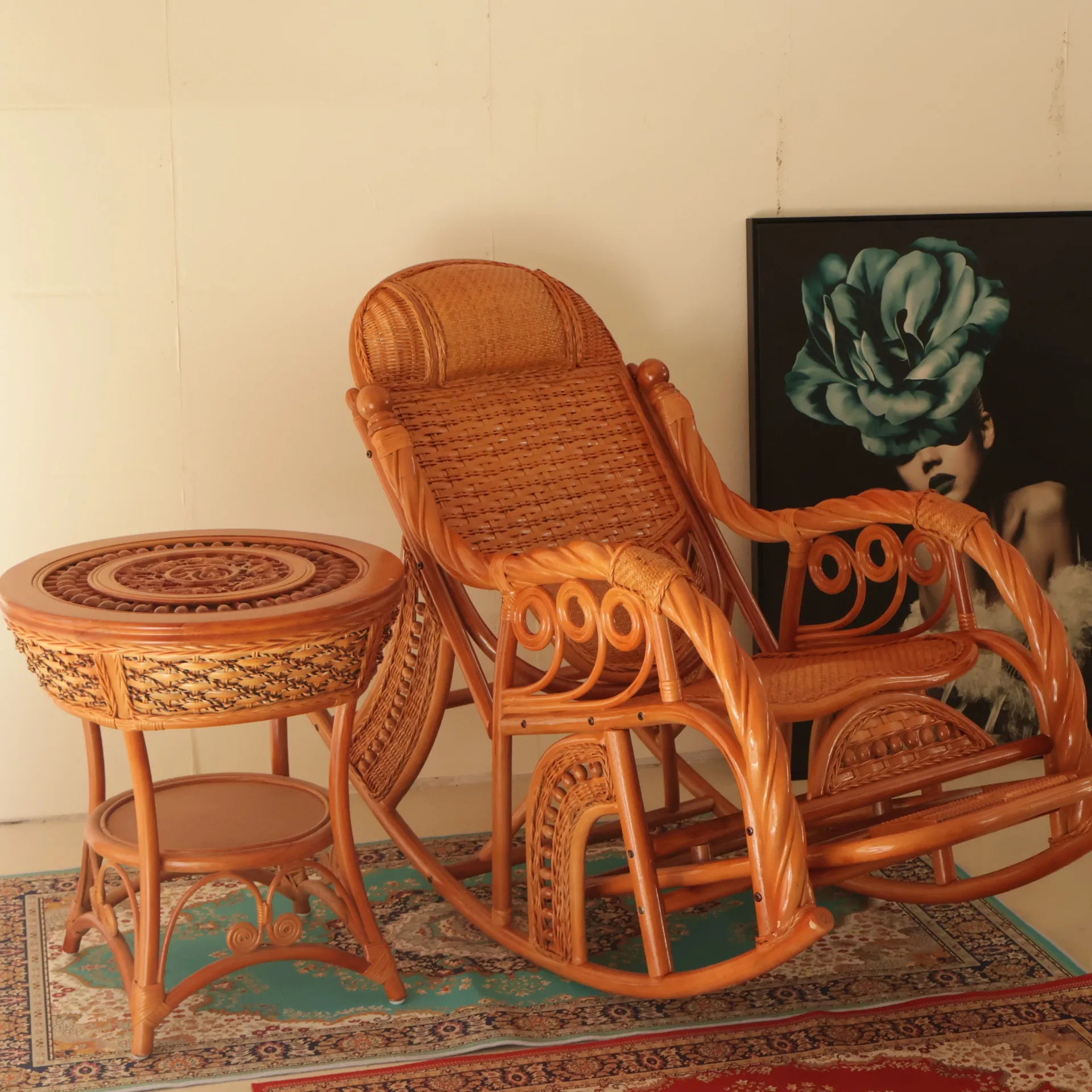 Balcony Siesta Elderly Natural Rattan Chair Rocking Chair Leisure Easy Chair Household