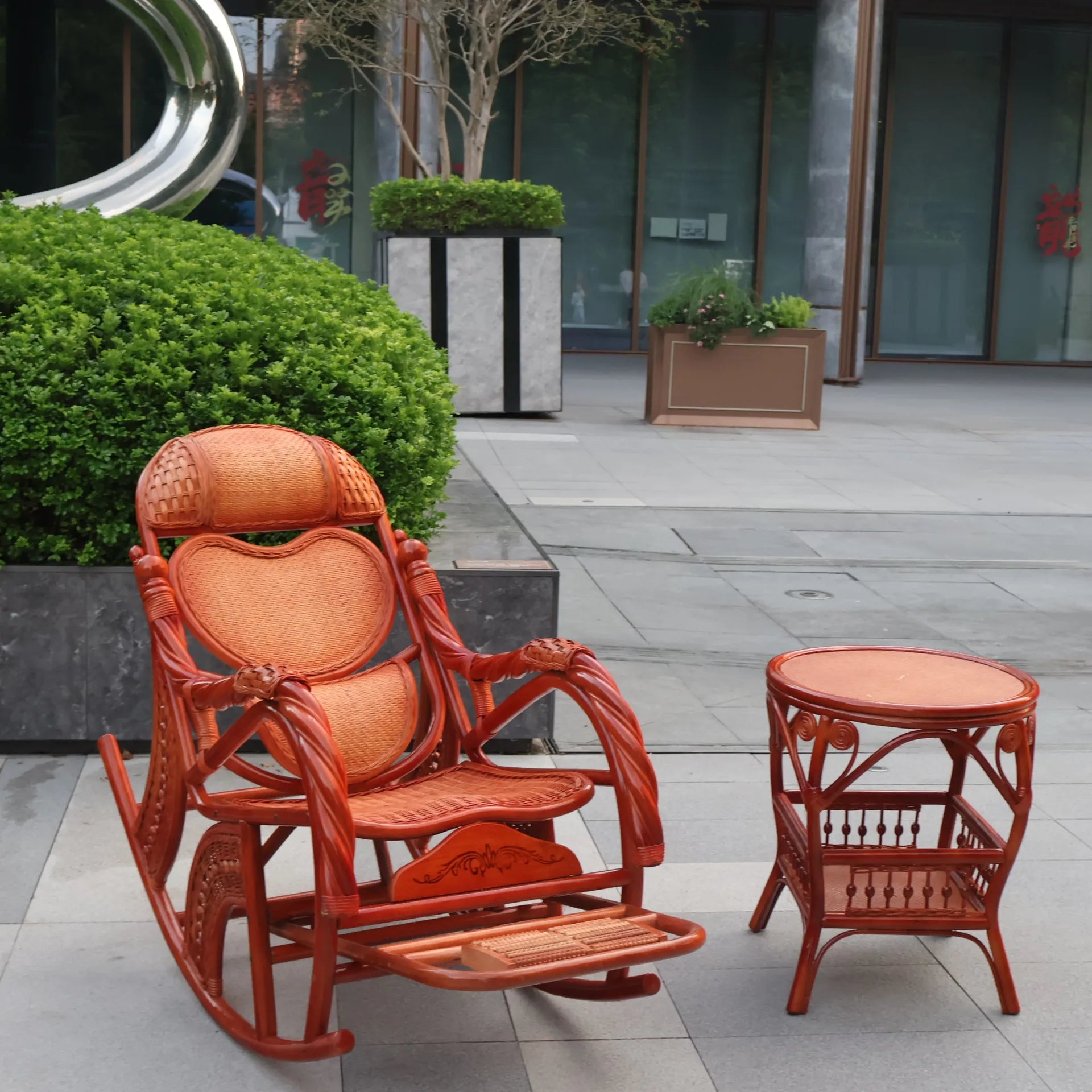 Home Balcony Leisure True Vine Elderly Rocking Chair Reliable Back Braided Rattan Chair Living Room