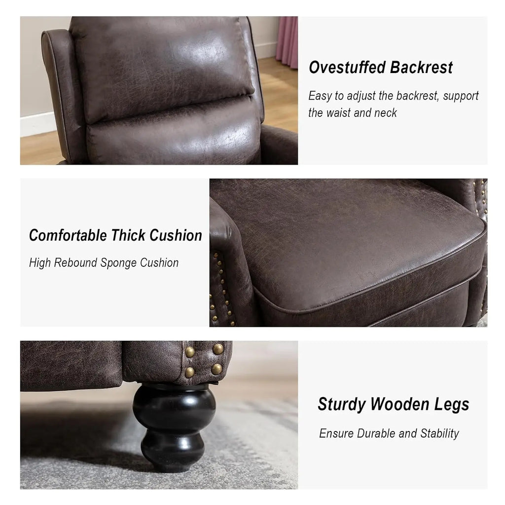 Faux Leather Pushback Recliner Chair Set of 2 with Rivet Decoration for Living Room, Dark Grey, Customized