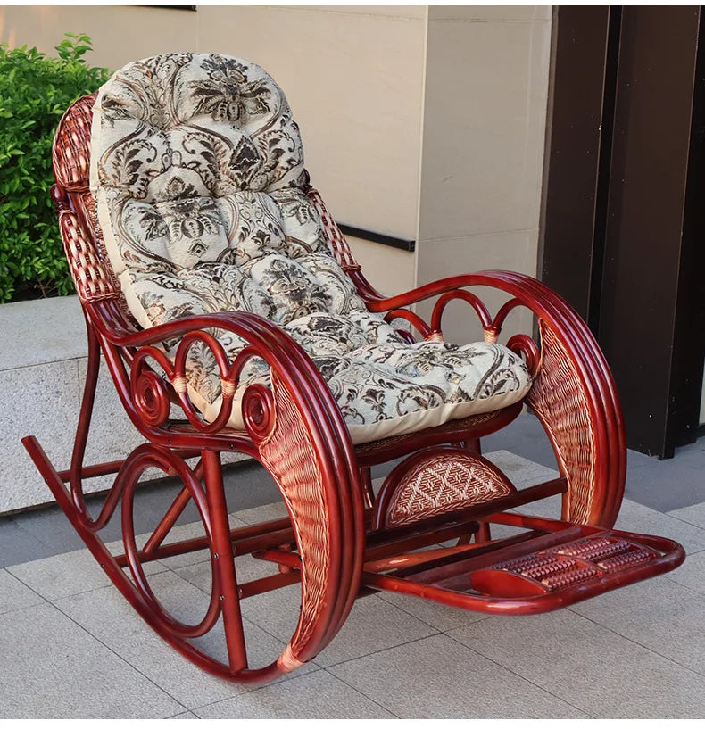 Leisure Lazy Rocking Chair Pastoral Rattan Natural Rattan Homestay Rocking Chair