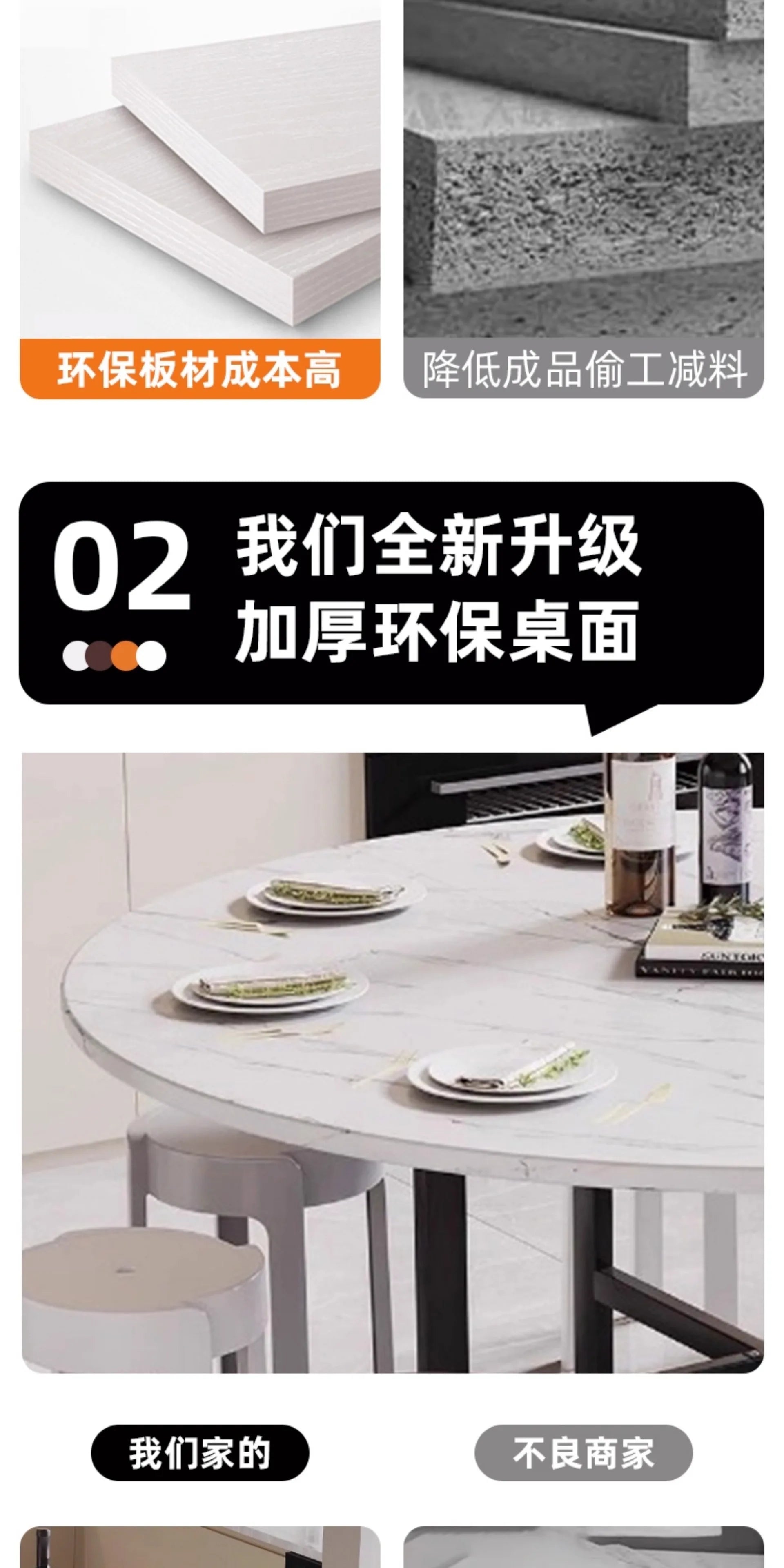 Folding Round Table for Home Rental Small Apartment Movable Folding Dining Table Large Round Table with Turntable