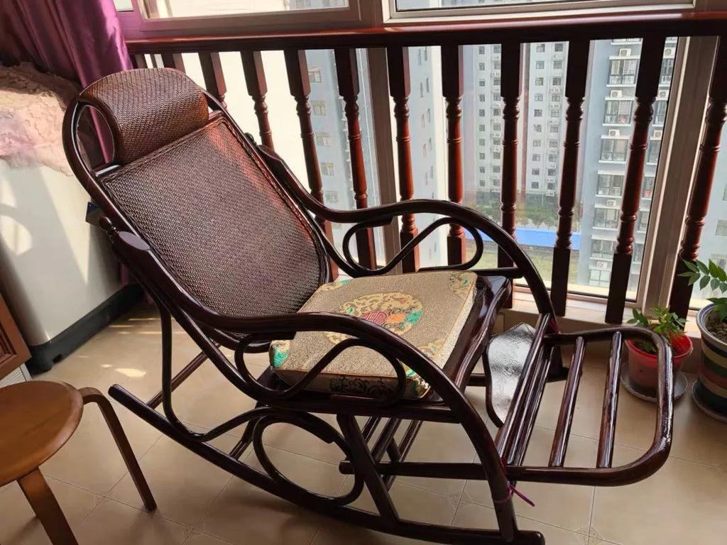 CZ Rocking Chair Hanging Basket Natural Real Rattan Plant Woven Relaxing Leisure Recliner